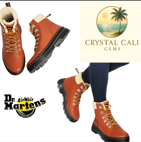 Dr. Martens Burnt Orange Shearling Lined Leather Combat Boots Size 7 - Picture 2 of 16